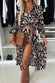 Alexia Bold Abstract Print Midaxi Shirt Dress-Brown