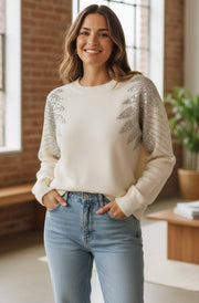 Angelica Sequin Wing Light Knit Jumper-Ivory