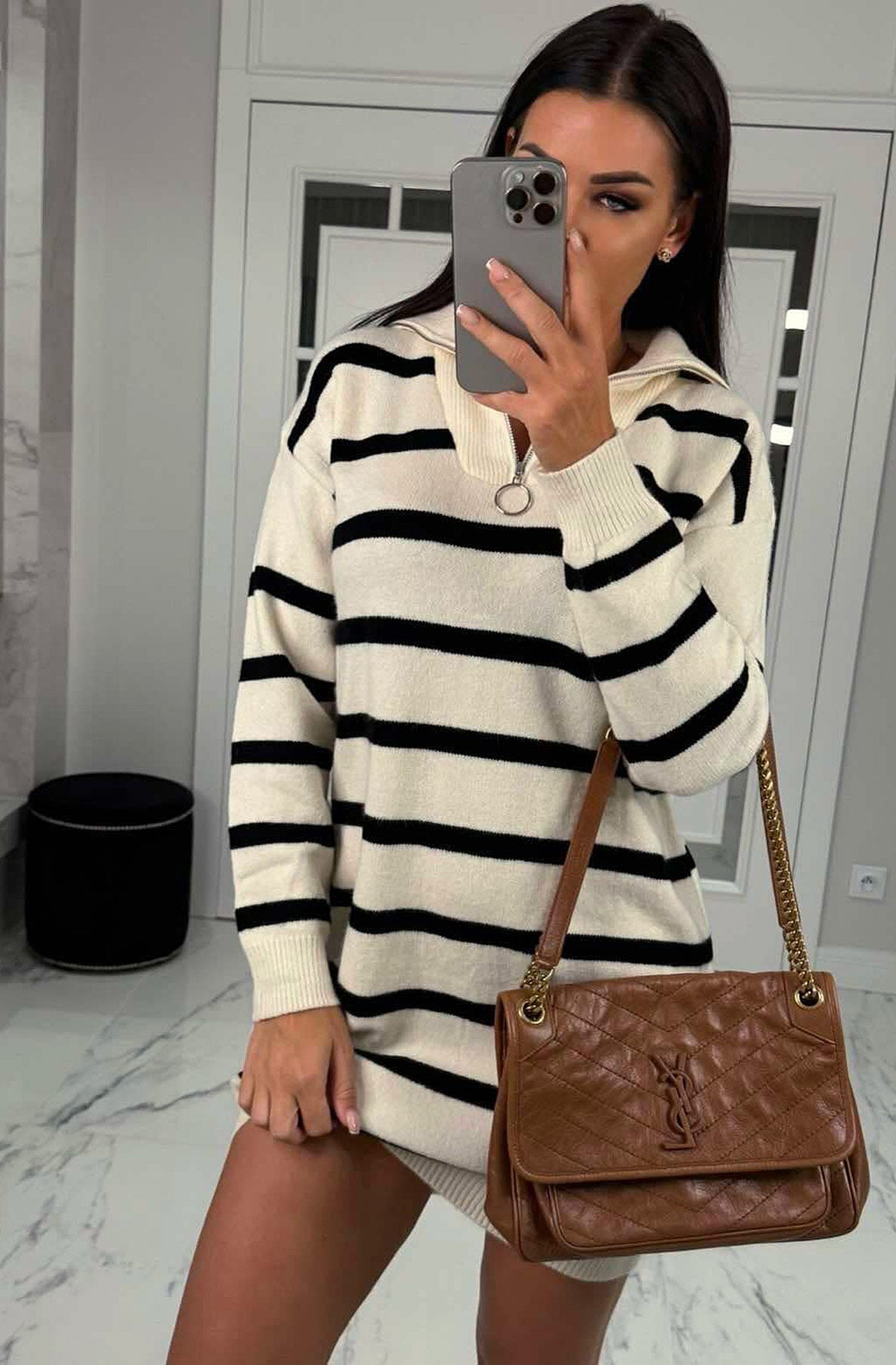 Tessa Striped Knit Dress, Choco/Cream main image 0