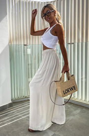 Esha Wide Leg Trousers-Cream