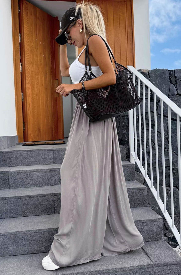 Esha Wide Leg Trousers-Grey