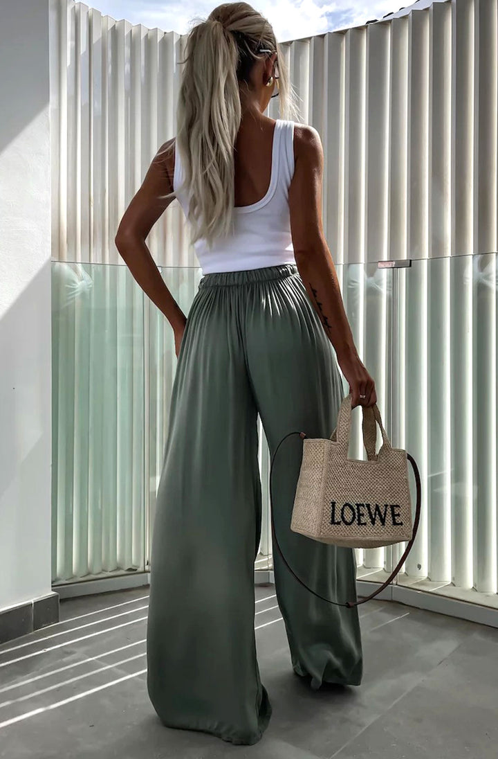 Esha Wide Leg Trousers-Olive
