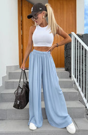 Esha Wide Leg Trousers-Sky Blue