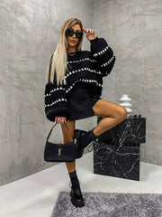 Jodie Patterned Knitted Jumper Sweater Top-Black