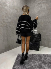 Jodie Patterned Knitted Jumper Sweater Top-Black