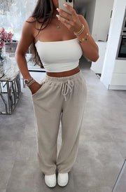 Lanie Wide Leg Cotton Gauze Style Trousers-Stone