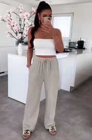 Lanie Wide Leg Cotton Gauze Style Trousers-Stone