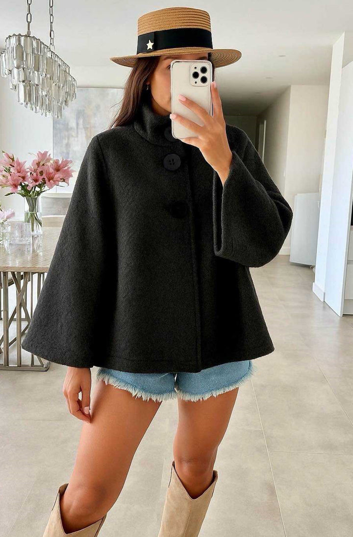 Rumi Bell Sleeve Bouclé Poncho Jacket-Black