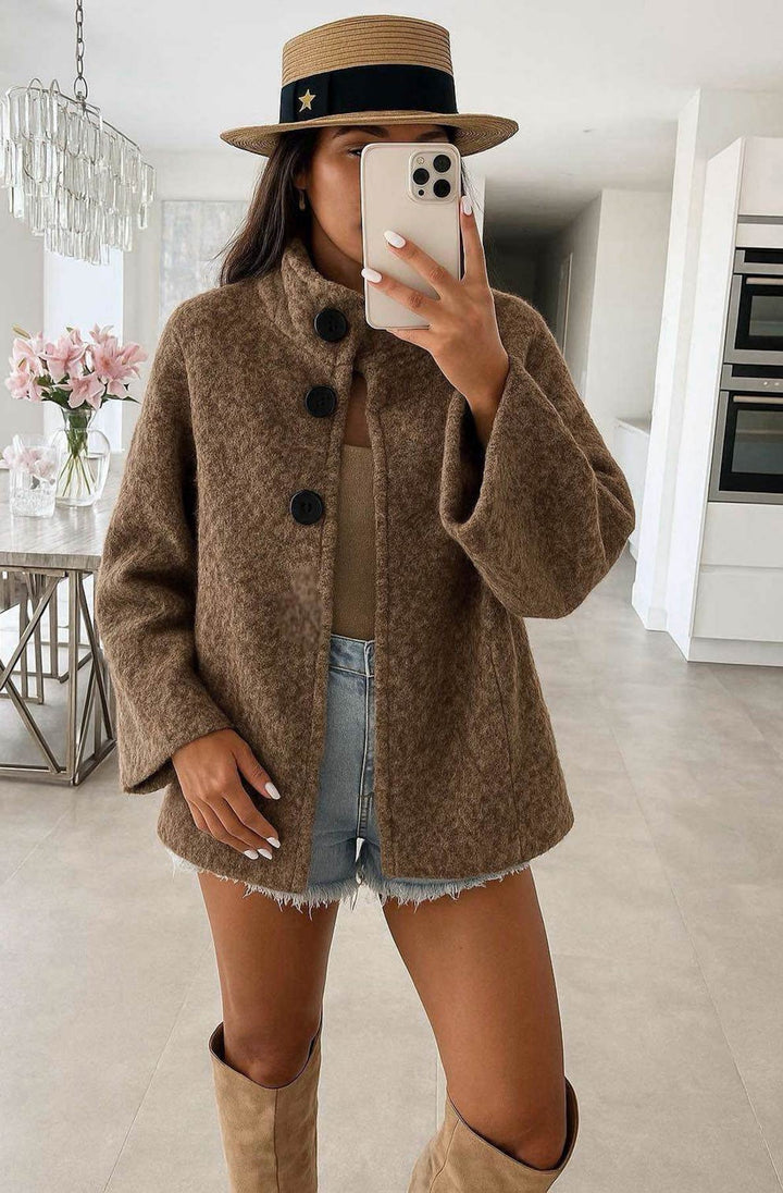 Rumi Bell Sleeve Bouclé Poncho Jacket-Brown