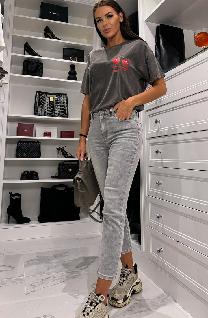 Yanna Denim Button Detail Jeans-Grey