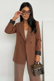 Myla Oversized Faux Leather Blazer Jacket-Brown