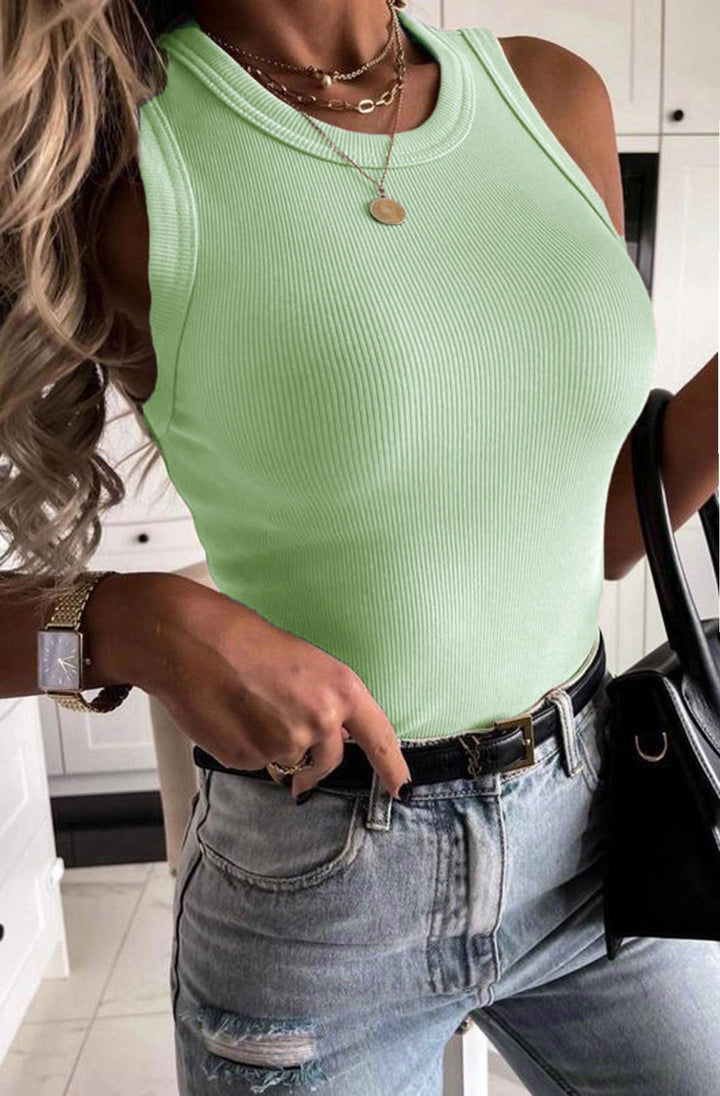Abby Ribbed Vest Top-Sage