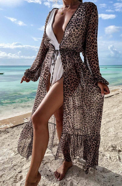 Ahalia Beach Cover Up Maxi Wrap Dress-Brown
