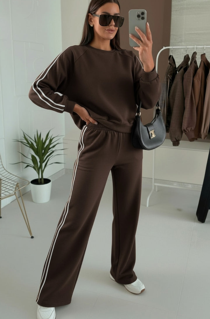 Alba Two-Piece Co-Ord Loungewear Set-Brown