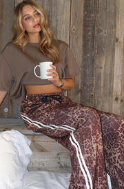 Alice Leopard Wide-Leg Drawstring Trousers-Brown