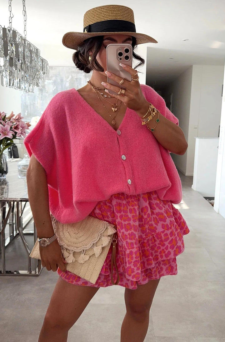 Alicia Leopard Animal Cotton Gauze Style Frill Skort-Pink