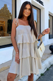 Angela Oversized Plain Tiered Dress-Stone