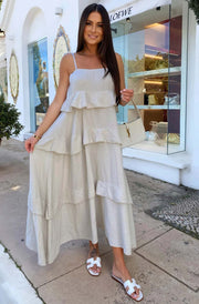 Angela Oversized Plain Tiered Maxi Dress-Stone