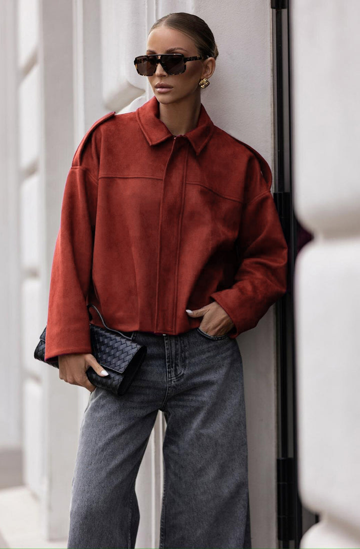 Anika Oversized Suede Bomber Jacket–Rust