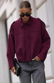 Anika Oversized Suede Bomber Jacket-Wine