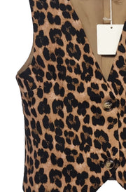Anya Leopard Sleeveless Gilet Vest-Brown