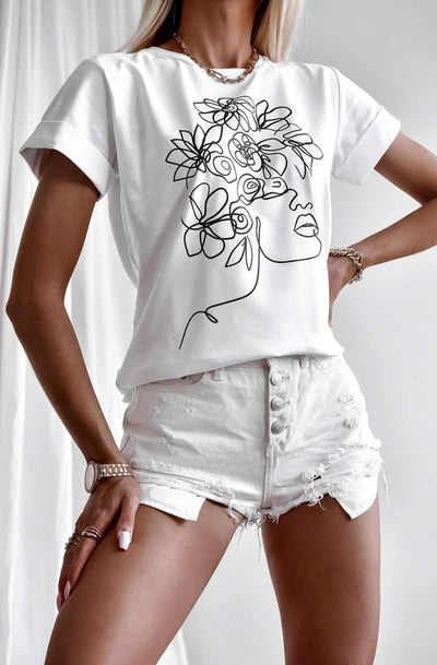 April 'Floral Face' Abstract Print T-Shirt-Ivory