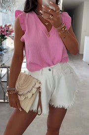 Aria Frill Sleeve Cotton Gauze Style Blouse Top-Pink