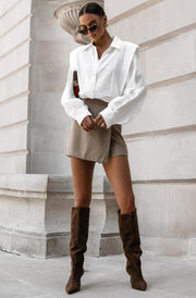 Arietta Padded Shoulders Panel Shirt Blouse-Ivory