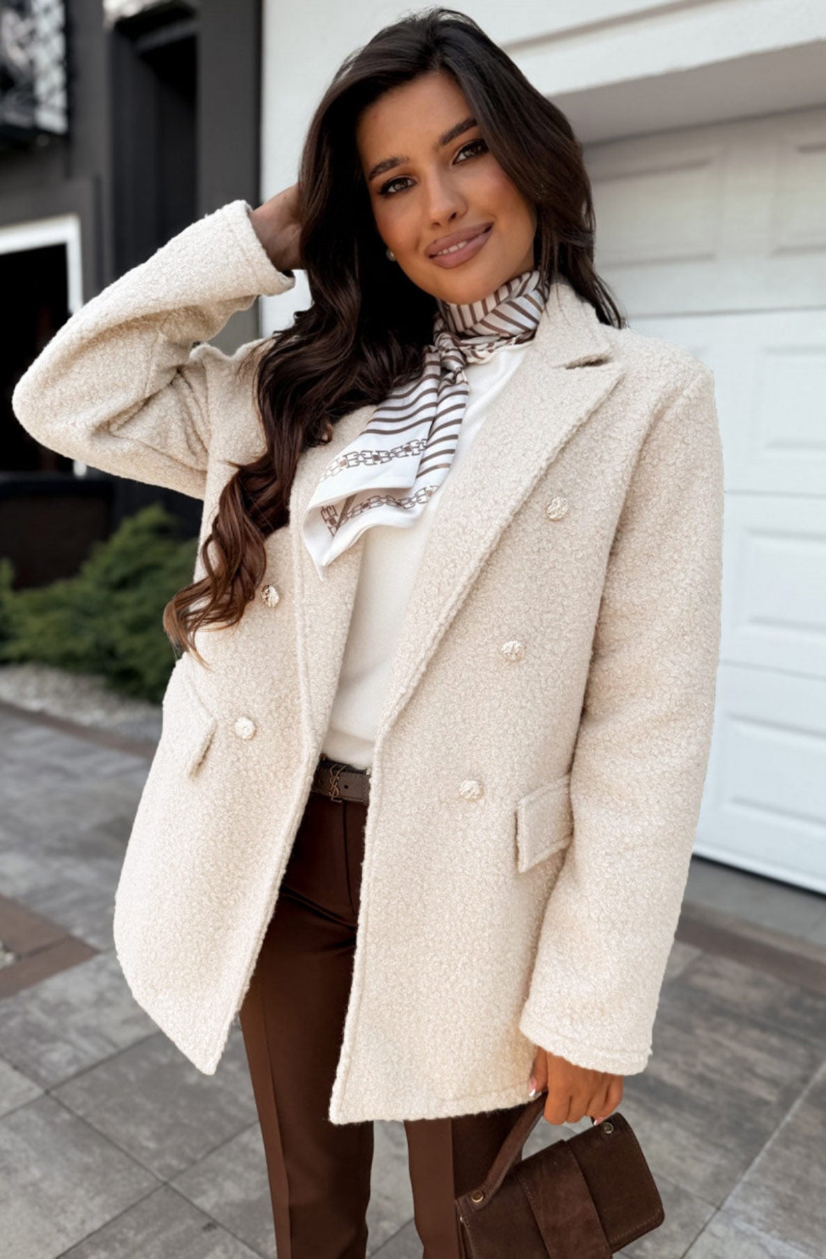 Arla Bouclé Blend Blazer Coat-Cream