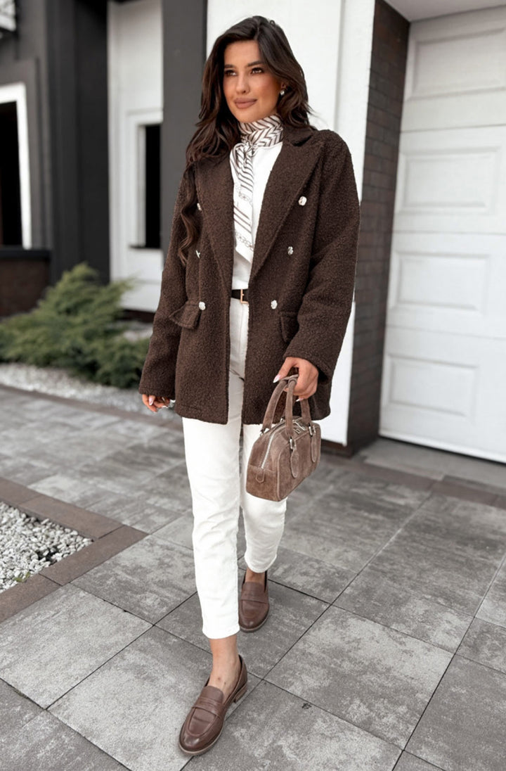 Arla Bouclé Blend Blazer Coat-Dark Brown