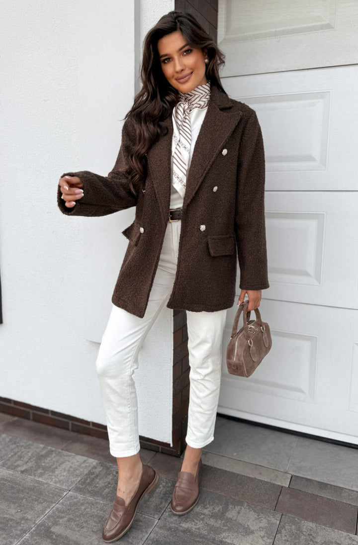 Arla Bouclé Blend Blazer Coat-Dark Brown