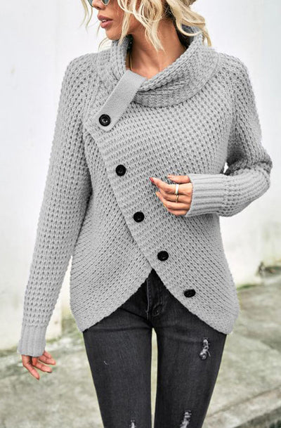 Arlene Cowl Neck Asymmetric Pullover Sweater Top-Grey