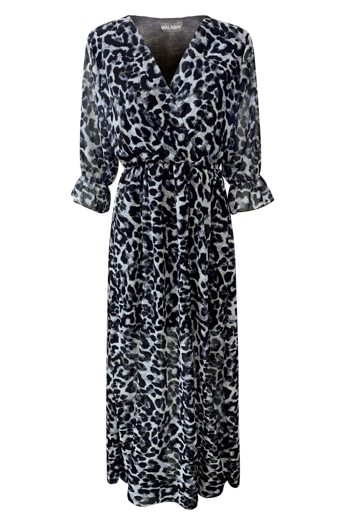 Arlette Leopard Print Chiffon Maxi Dress-Black