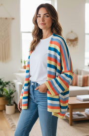 Aurora Striped Knitted Open Cardigan-Multi
