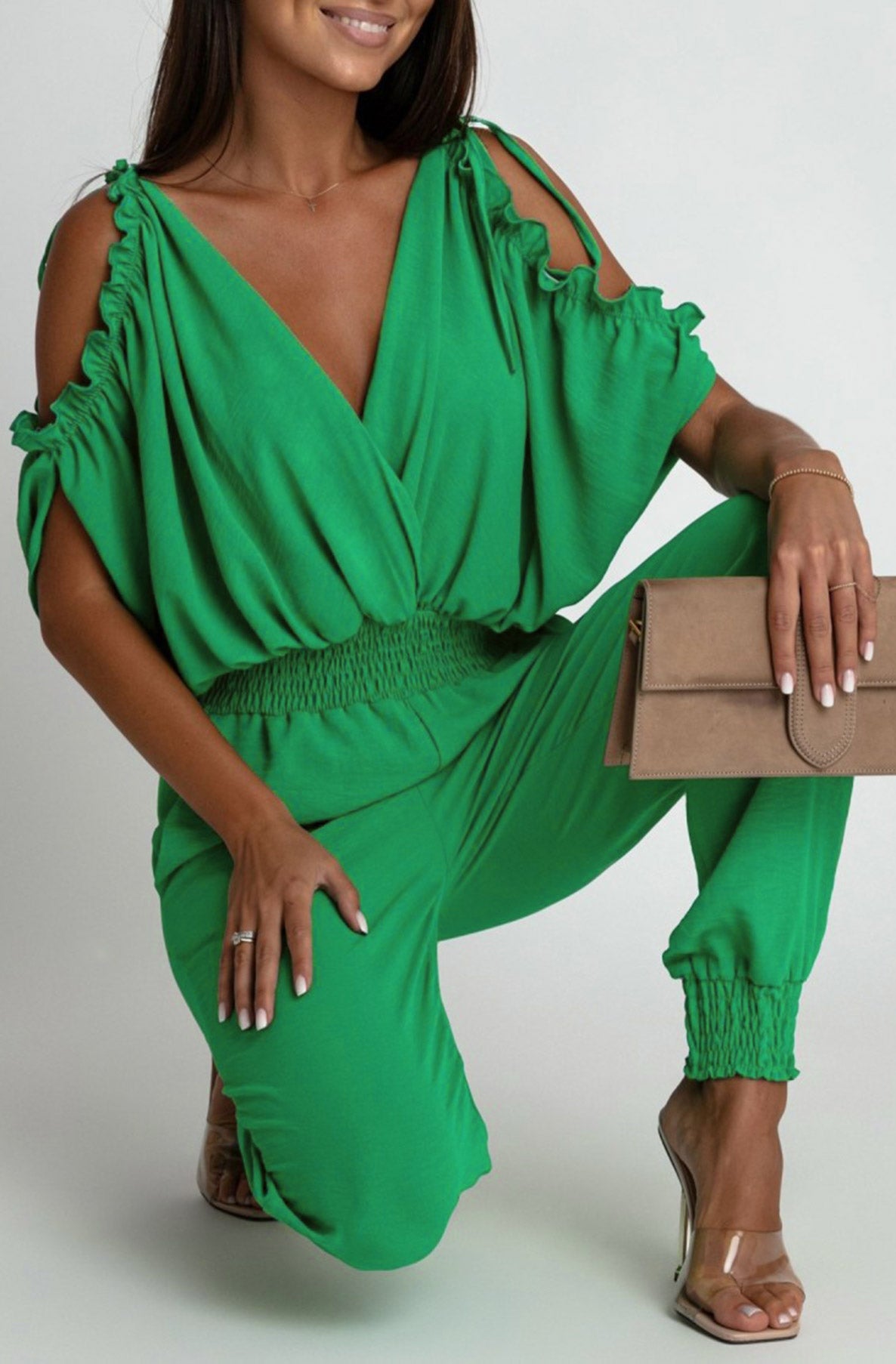 Azelia Cold Shoulder Jumpsuit-Green