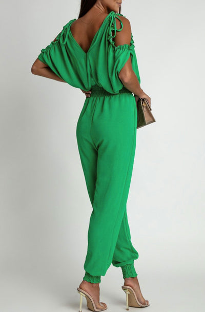 Azelia Cold Shoulder Jumpsuit-Green