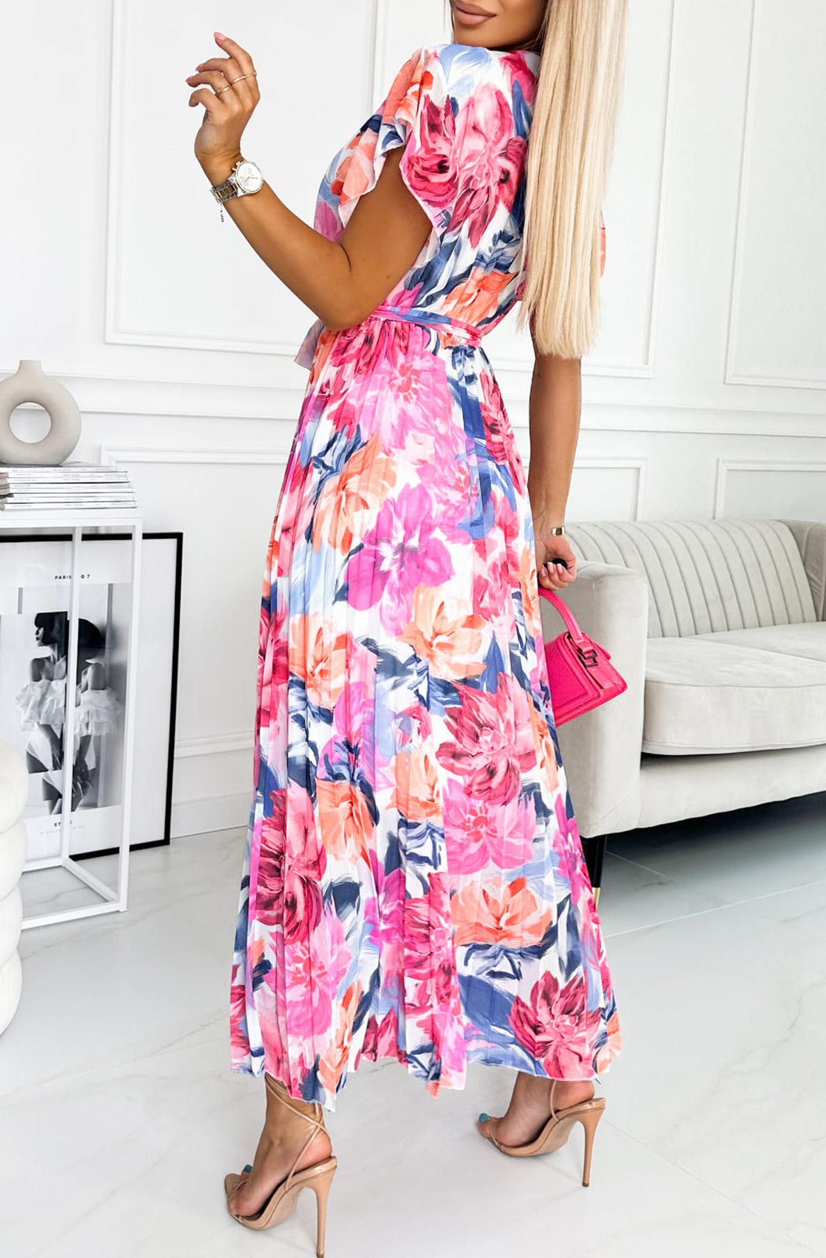 Azura Floral Chiffon Pleated Maxi Dress-Multi