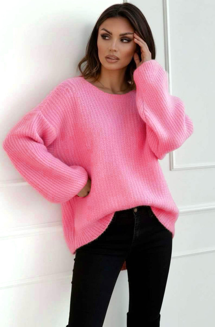 Azura Oversized Alpaca Ribbed Knitted Sweater Jumper-Pink