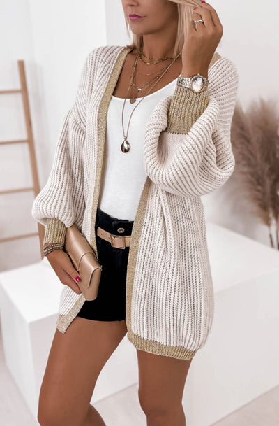 Becca Shimmer Knitted Longline Cardigan-Cream