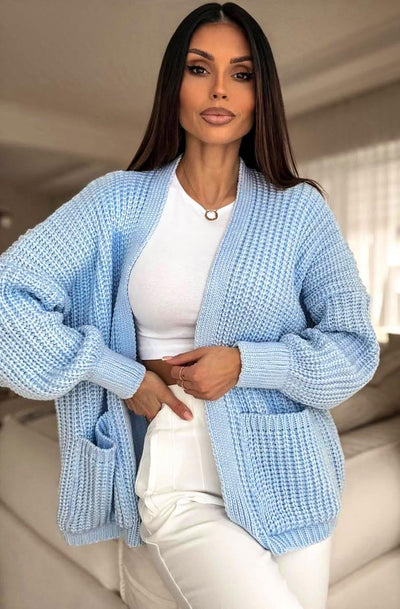 Bella Pocket Detail Knitted Cardigan-Blue