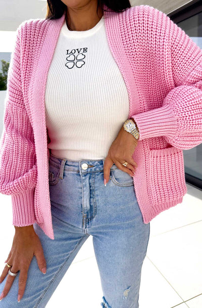 Bella Pocket Detail Knitted Cardigan-Pink