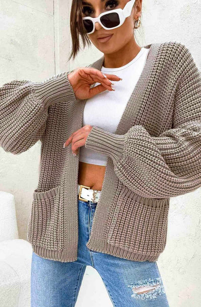 Bella Pocket Detail Knitted Cardigan-Stone