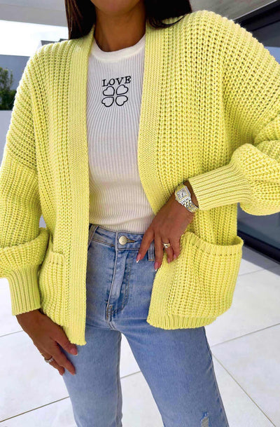 Bella Pocket Detail Knitted Cardigan-Yellow