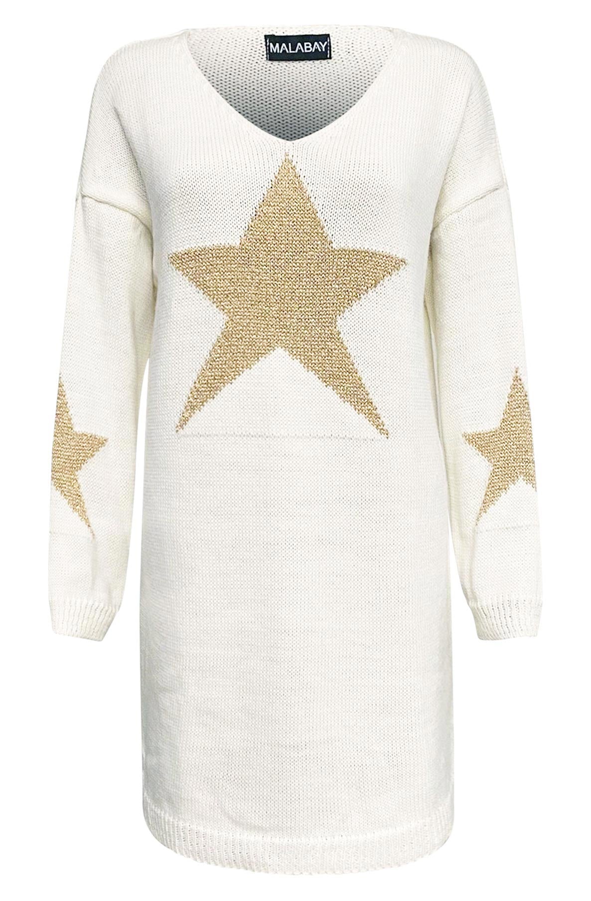 Bethany 'STAR' Shimmer Knitted Jumper Tunic Top-Ivory