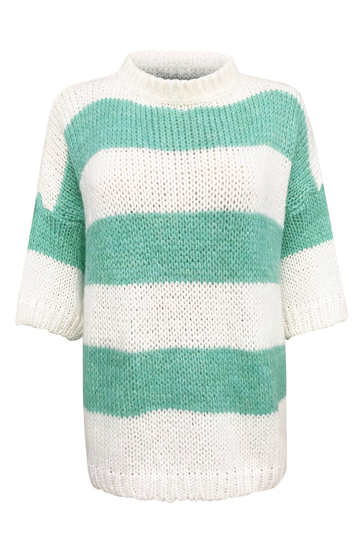 Binka Striped Knitted Jumper Sweater Top-Green