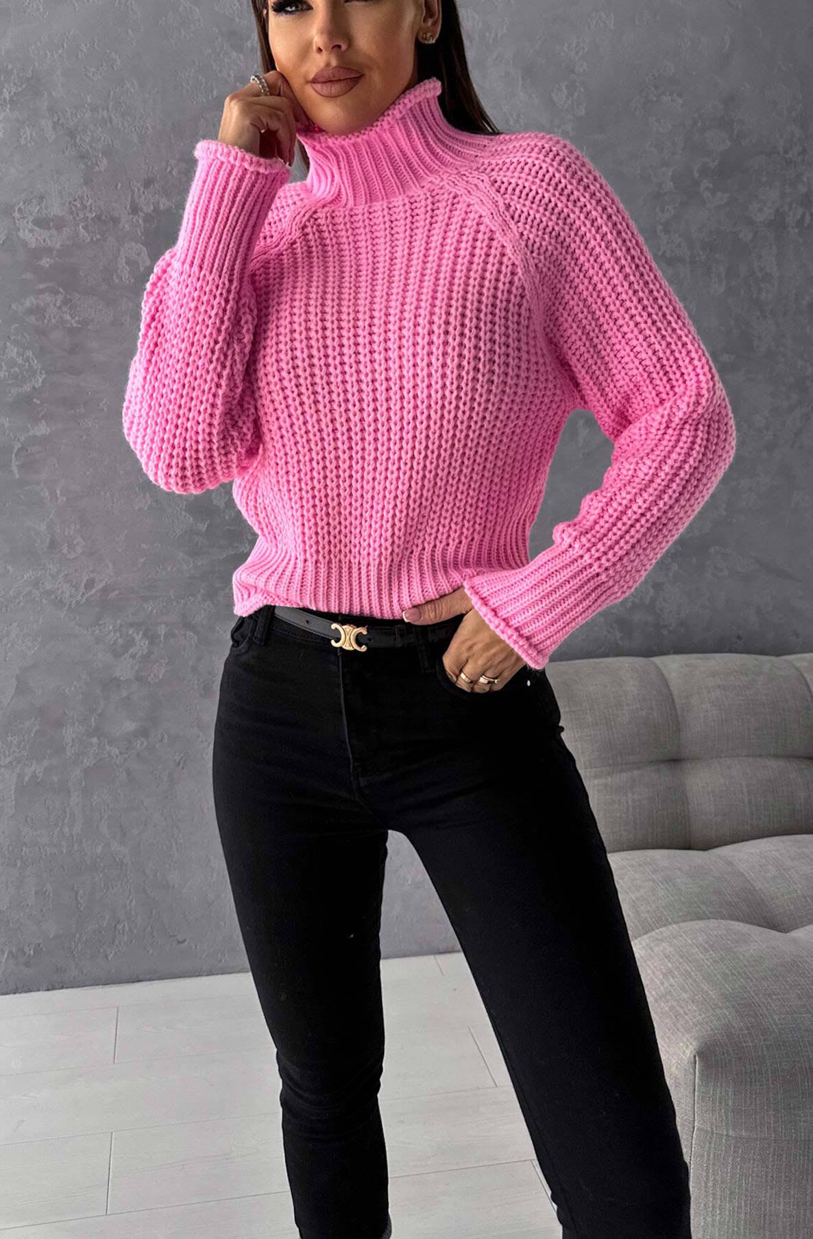 Candice High Neck Cropped Knitted Jumper Top-Pink
