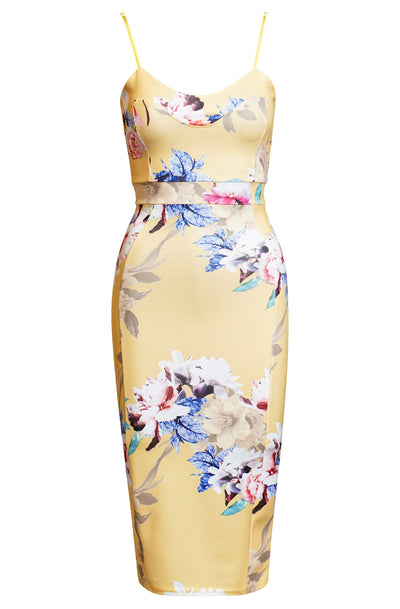 Candy Floral Bodycon Dress-Yellow