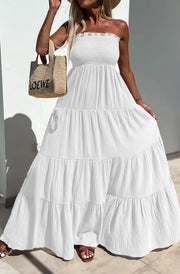 Cassie Shirred Bandeau Tiered Maxi Dress-Ivory