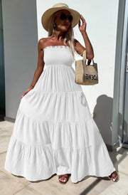 Cassie Shirred Bandeau Tiered Maxi Dress-Ivory