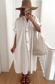 Celeste Diamante Oversized Midaxi Shirt Dress-Ivory